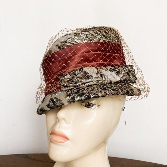Vintage Gold Lamé Floral Net  Detail Bucket Hat S - Picture 11 of 12